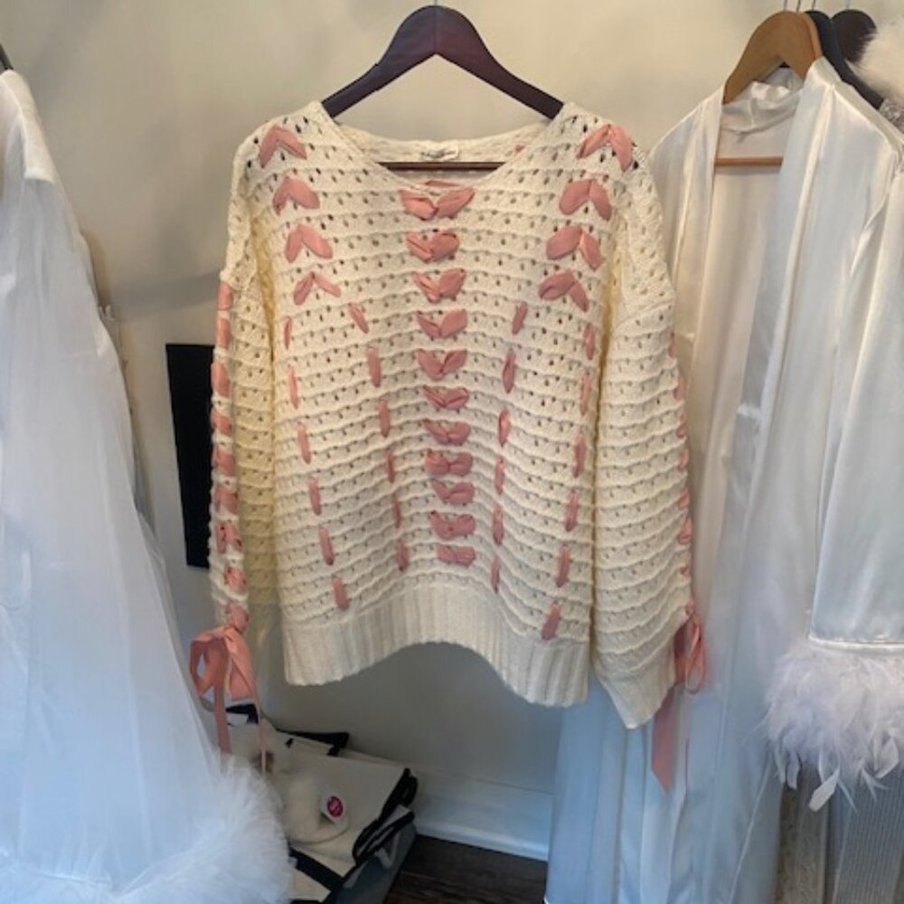 For Love And Lemons Cream and Pink Sweater